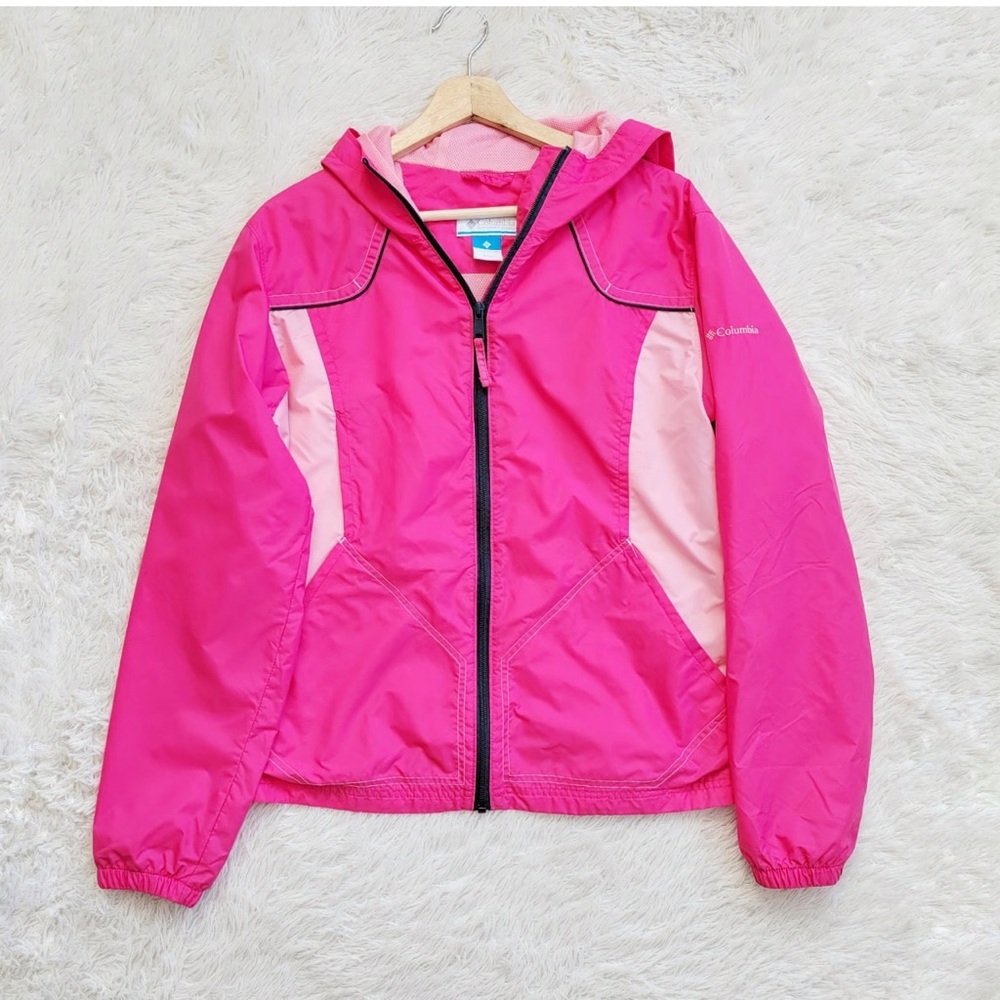 Columbia Girls Pink Windbreaker Jacket 6/6X Hooded Lightweight Zip Coat Cute